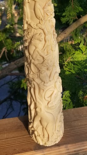 VINTAGE HAND CARVED RESIN ELEPHANT TUSK ANIMAL JUNGLE THEME MONKEY GIRAFFE 16" - Picture 11 of 19