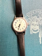 Vintage Round Women's Timex Watch with Black Strap; Works Sometimes
