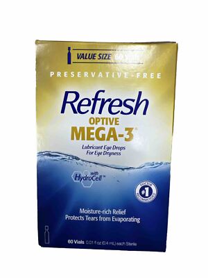 Refresh Optive Mega-3 Lubricant Eye Drops Preservative Free 60 Vials Exp 2026+