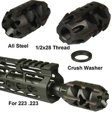 All Steel Low Concussion 1/2x28 Competition Muzzle Brake Compensator .223 223