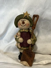 BLOSSOM BUCKET SUZI SKOGLUND AMERICANA SNOWMAN WITH SHOVEL FIGURINE 7"