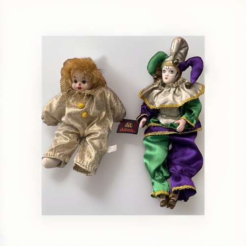 Jester And Zandra Lot Of 2 Vintage Clown Dolls Porcelain Head Hand Painted Face - Picture 3 of 21