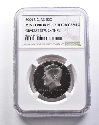 Error PF69 UCAM 2004-S Clad Kennedy Silver Half Dollar OBV Struck Thru NGC *3140
