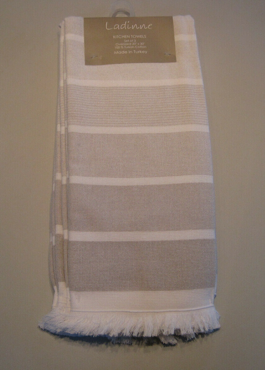 LADINNE KITCHEN DISH TEA TOWELS ASSORTED STYLES FRINGE 20 X 30 NIP (3