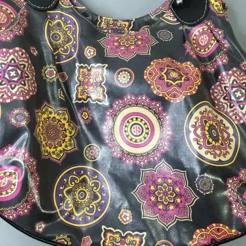 Giani Bernini vinyl Shoulder Bag Black Pink Yellow Floral Medium Tote 13X10X4 - Picture 5 of 8