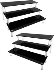 2 Packs Acrylic Riser,Black Acrylic Shelf Riser 3 Tier Perfume Display Stand Lar