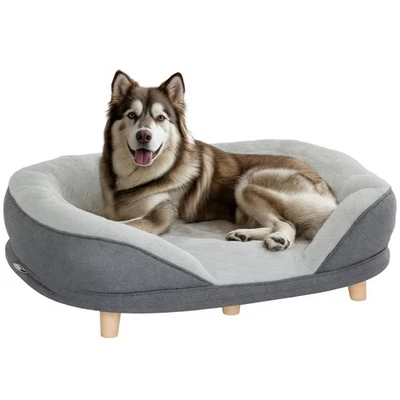 PAWHUT Hundesofa Hundecouch, Haustiersofa mit Rückenlehne und Holzbeine, Grau