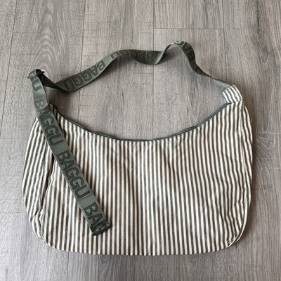 NWT Baggu Large Crescent Bag Sage Stripe