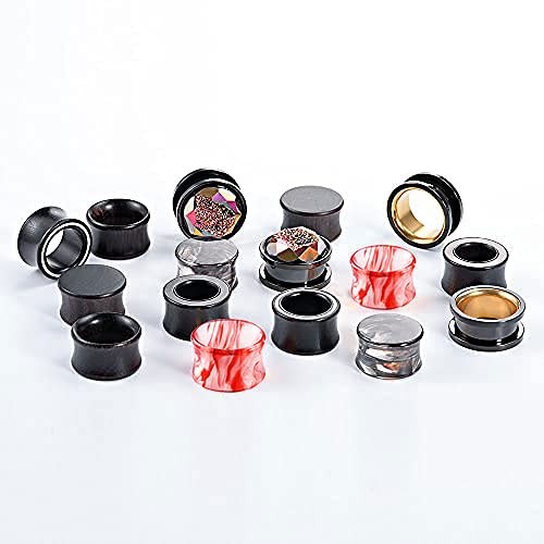 16PCS Set Mixed Stainless Steel Ear Gauges Wood Tunnels Double Flare Saddle S... - Bild 3 von 8
