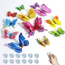 3D Butterfly Wall Decor Kit, 36 PCS Butterflies with 12 RGB LED Tea Lights,
