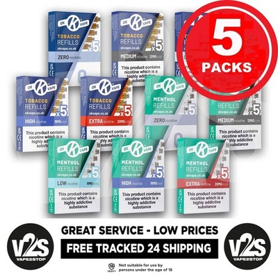 OK Ecig OK Vape Cigalike Refills 5 Packs of 5 (25 Refills) FREE TRACKED 24  POST