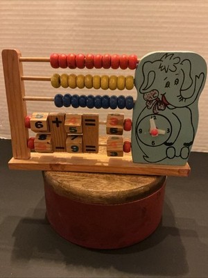 Vintage Wooden Abacus Learning Toy with Clock Counting Math Collectible Children