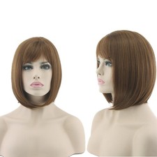 Women Bob Wig Cosplay Synthetic Hair Wig Party Wig Short Straight Wig Brown Wig