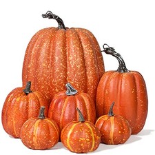 7Pcs Thanksgiving Artificial Pumpkin Home Decoration Sets, Artificial Orange
