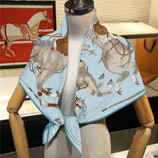 Horse Print 90cm Twill Silk Scarf Women's Square Headscarf Hijab Foulard