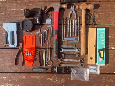Mixed Tool Box Lot Hammers Wrenches Hex Keys Level Drill Bits Retired Clean Out