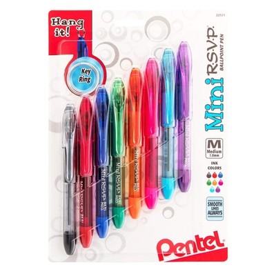 Pentel RSVP Mini Ballpoint Pen, (1.0mm) Medium Line, Assorted Ink (A/B/C/D/F/P/S