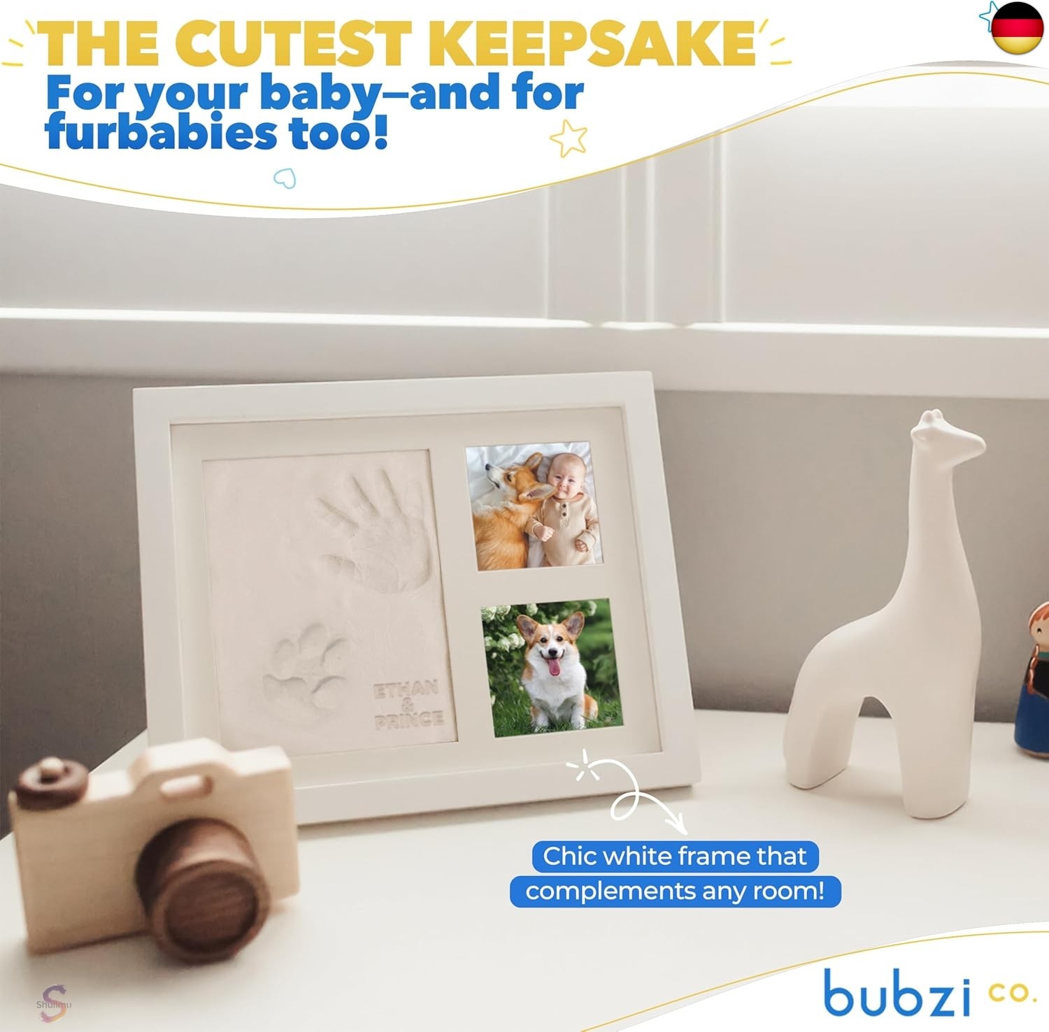 Bubzi Co Handabdruck Fußabdruck Baby Fotorahmen Set für Neugeborene Mädchen Ju