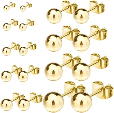 9 Pairs Gold Ball Stud Earrings for Women Hypoallergenic Earring 18K Gold Plated