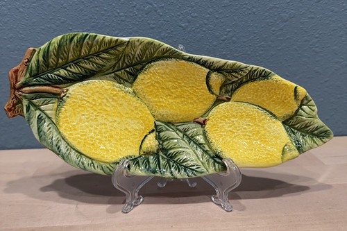 Vintage Italian Hand-Painted Ceramic Lemon Dish Spoon Rest Vibrant Fruit Plate