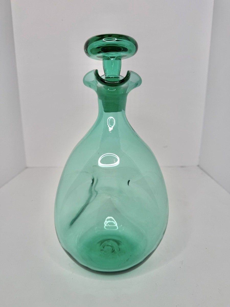 Vintage MCM Blenko Glass 49 Pinched Decanter In Sea Green W