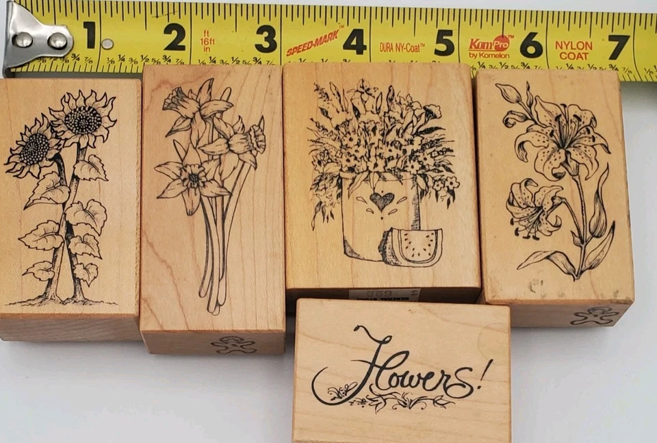 Paquete de 5 estampillas de goma de la década de 1990 con letras "flor", girasol, iris, margarita - raras Foto 2 de 4