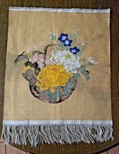 Japanese Silk Embroidery Textile of Flowers i...