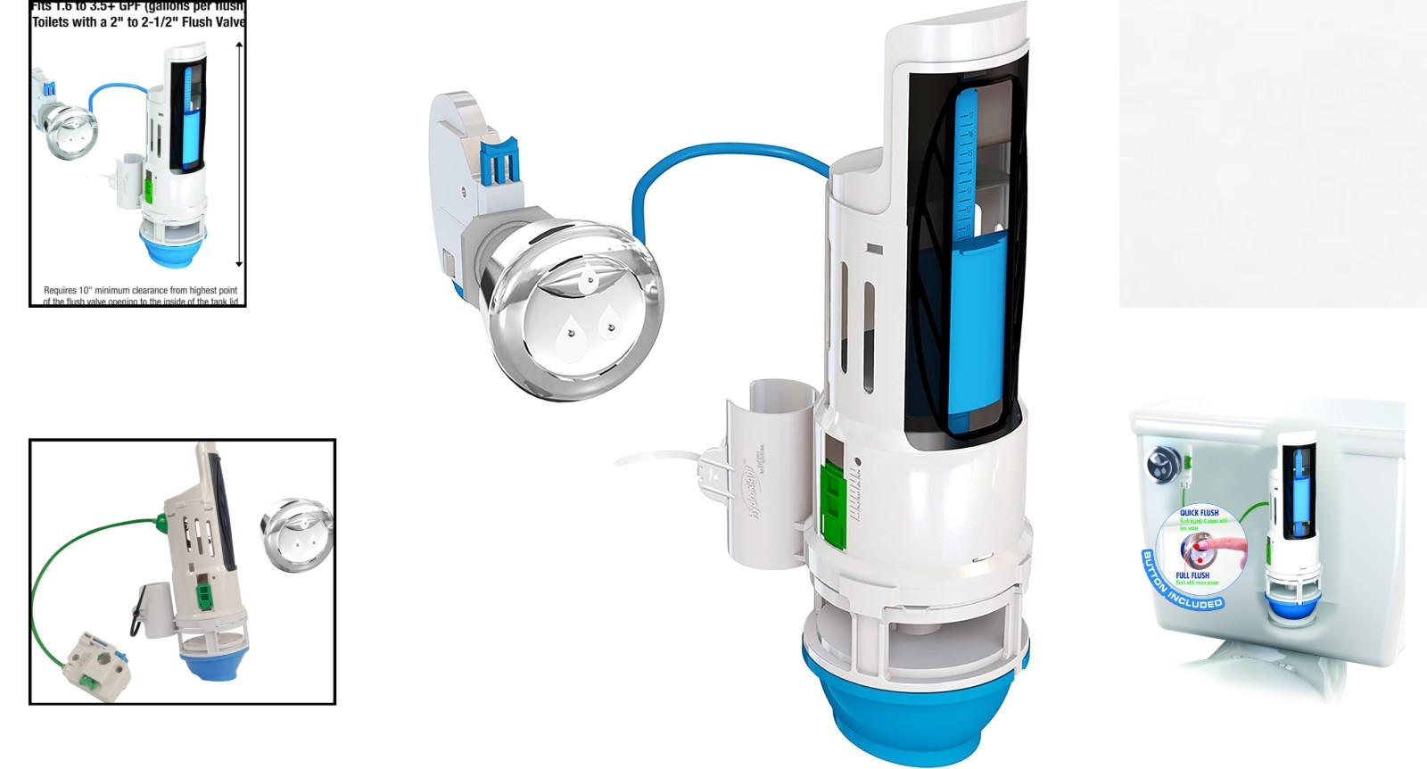 Water-Saving HydroRight Dual Flush Toilet Valve with Chrome Push Button Handle