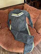 Nike Men's 2-Piece Tracksuit Set Gray Stripe Zip Jacket  Pants Pockets M