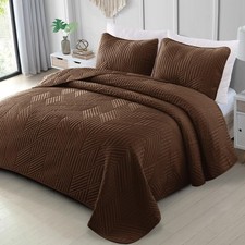 Ultrasonic Full Queen Quilt Bedding Set, Lightweight Brown Bedspreads Soft