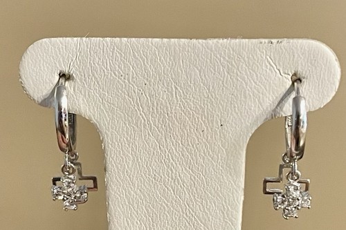 Doppel Kreuz Ohrhänger Ohrringe 14 Karat Weißgold Creolen Huggie