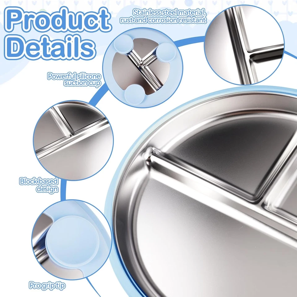 Baby Teller Edelstahl 23cm 2st Saugnapf rutschfest abnehmbarer Silikonbezug Kind - Bild 3 von 4