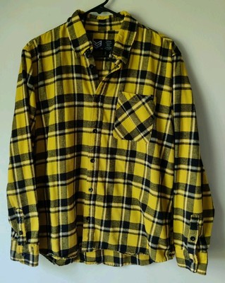RONIN Factory Plaid Yellow Black Long Sleeve Flannel Shirt Men s L Button Down