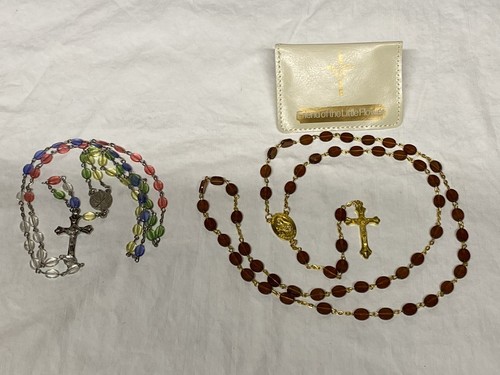 Chapelet ancien en perles chapelet catholique Sainte Thérèse et Chi Rho symbole. Lot de 2 - Photo 1/8