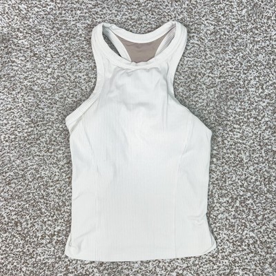【美品】lululemon ブラトップ ホワイト サイズ4 Lululemon Tank Top Womens 4 White Ribbed High Neck Racerback Built