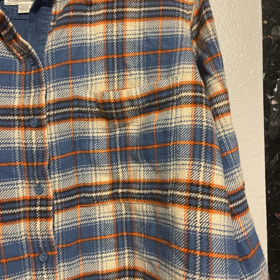 Рубашка мужская American Eagle Outfitters синяя оранжевая клетчатая фланелевая с рукавом на пуговицах - Изображение 3 из 4