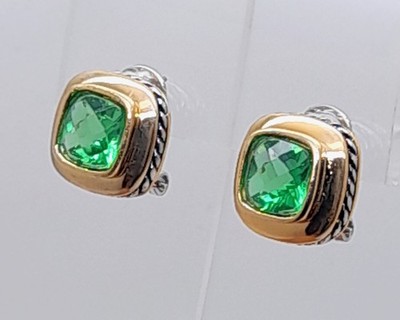 modern Silver Cable gold Texture square green cz color fashion omega Earrings