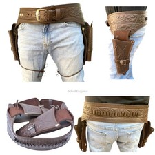 PISTOLENHOLSTER REVOLVER & PISTOLE MIT HÜFTGÜRTEL ECHT BRAUN LEDER COWBOY STYLE