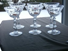 6 x Crystal Floral  Champagne / Cocktail Coupes - Ex Cond