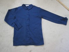 Vtg Women's Navy Button Down Shirt, Cloth Covered Buttons, size 34, Made in USA