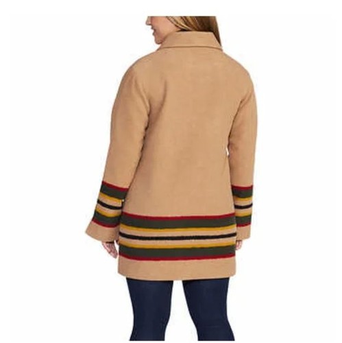 Pendleton Coat Womens Small Wool Topper Camel Stripe Lined Flip Back Cuff NWT - Picture 17 of 17