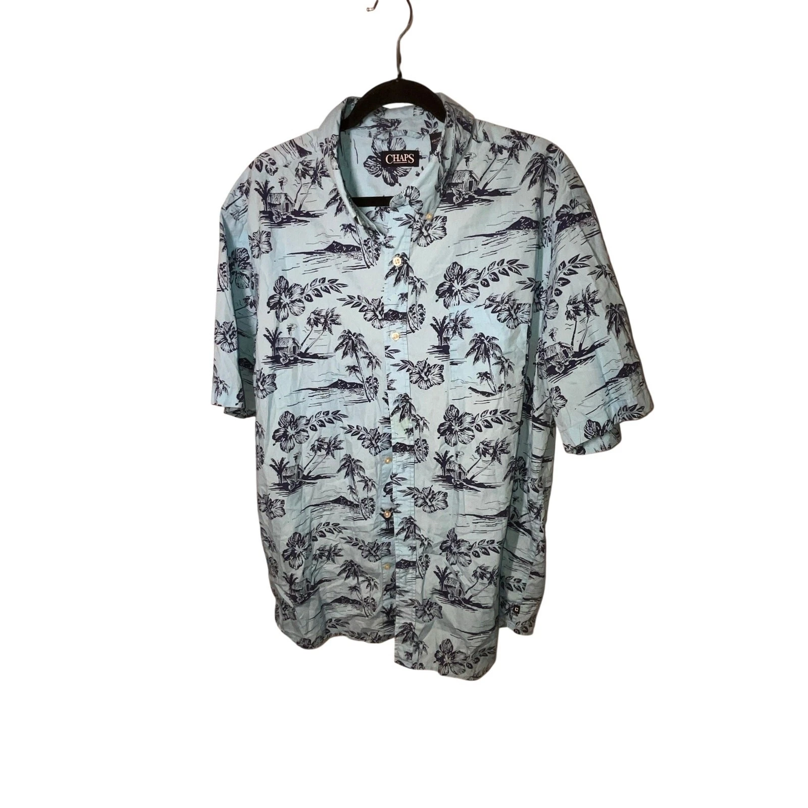 Chaps Cotton Blue Floral Short Sleeve Button Up Shirt Size XXL