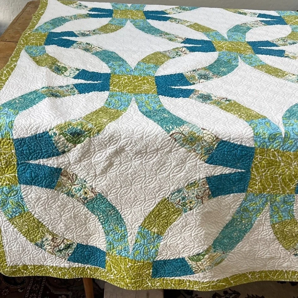 Anillo de boda doble JCP Home Quilt Queen 80 x 80 verde azul 100 % algodón Foto 4 de 4