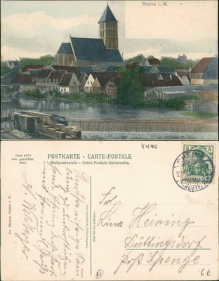 Ansichtskarte Rheine Westfalen Westfalen - Kieche, Wehr - colorierte AK 1908 - Bild 1 von 3