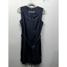 Banana Republic Sleeveless Belted Dress Navy Blue Womens size 4 Grommet Lyocell