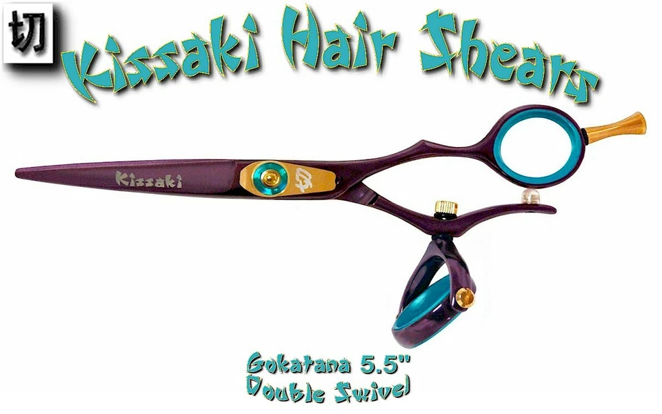 Ножницы для волос Kissaki 5,5 дюйма Gokatana черные вишнево-синие ДВОЙНЫЕ ПОВОРОТНЫЕ - Изображение 2 из 3