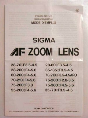 Bedienungsanleitung Sigma AF Zoom Lens 35-70mm 28-200mm 35-135mm usw.