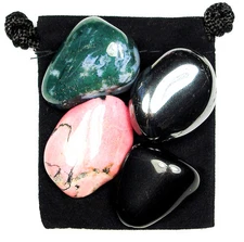 SELF IMPROVEMENT Tumbled Crystal Healing Set = 4 Stones + Pouch + Description