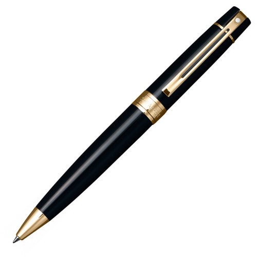 SHEAFFER 300 Ballpoint Pen - Gloss Black Gold Trim - NEW