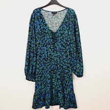 New Look - NEW - Black Animal Print Crinkle Frill Mini Dress - UK 20